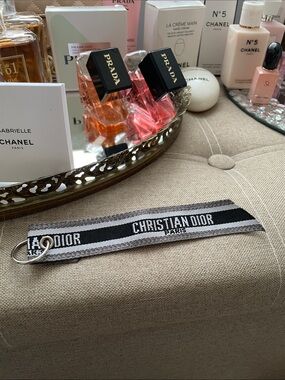 ✨Christian Dior Black & Gray Ribbon Key Strap✨Bag Charm NEW
